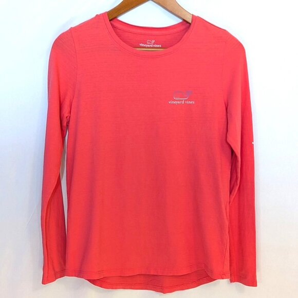 Vineyard Vines | Bright Coral Pink Long Sleeve Tee Whale Logo | Size XS - Picture 1 of 9